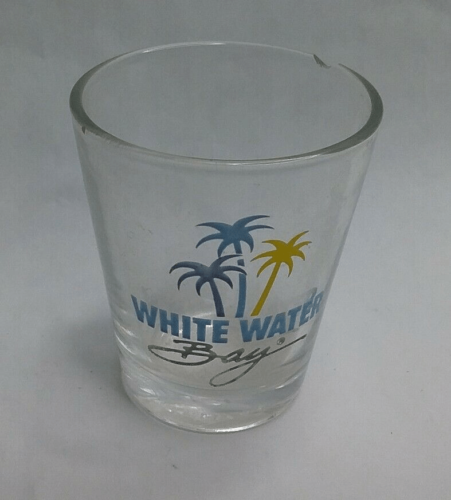 Primary image for CHIPPED Vintage White Water Bay Amusement  Park Blue Shot Glass
