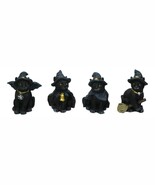 Set of 4 Halloween Black Cats With Witch Hats Broom Pentagram Mini Figur... - $423.25 MXN