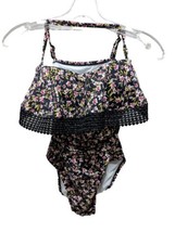 Kona Sol One Piece Swimsuit Womens Size M Floral Black Removable Straps Bandeau  - £15.73 GBP