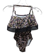 Kona Sol One Piece Swimsuit Womens Size M Floral Black Removable Straps ... - £15.42 GBP