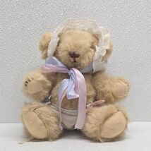 Vintage 1985 Gorham Jointed Baby Teddy Bear in Diaper &amp; Bonnet 8" Plush - $29.60