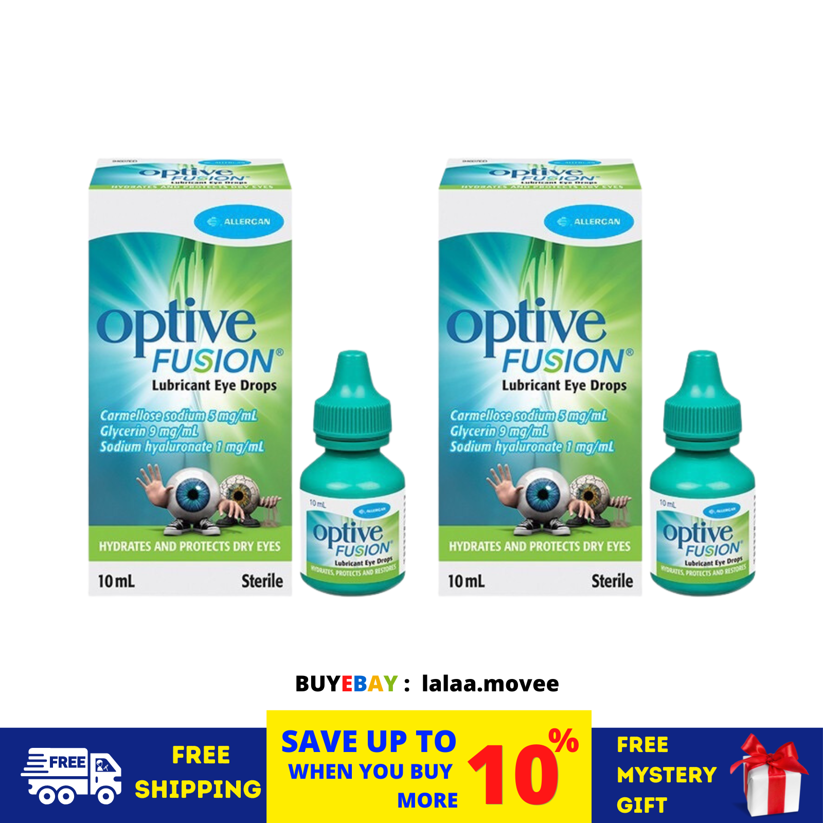 2 Box Optive fusion Lubricant Eye Drops 10ml helps maintains hydration o... - $31.33