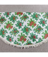 Vintage Holiday Christmas Tablecloth 48&quot; Round Vinyl Flannel Back Fringe - £23.53 GBP