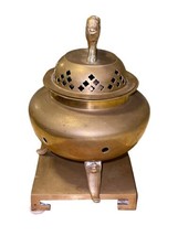 Vintage Brass Incense Burner Censer - Foo Dog Lion Stand 8" - Hong Kong Lid image 2