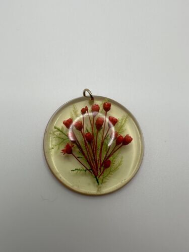 Primary image for Vintage Acrylic Red Flower Necklace Pendant 1 7/8"