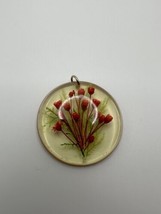 Vintage Acrylic Red Flower Necklace Pendant 1 7/8&quot; - $14.85