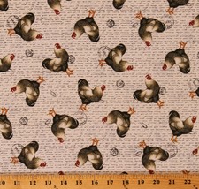 Cotton Chickens Hens Farm Animals French Script White Fabric Print BTY D769.52 - £7.99 GBP