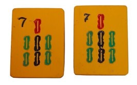 2 Vtg MATCHING Mah Jong Tile 7 Seven Bamboo Cream Yellow Bakelite Mahjong - £14.98 GBP
