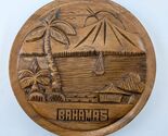 Vintage Bahamas Hand Carved Wood Souvenir Plate 9⅞" Tropical Beach Scene... - $19.70