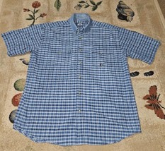 Roper Shirt Mens Cowboy Large Button Up Short Sleeve Western Blue Plaid ... - £9.66 GBP