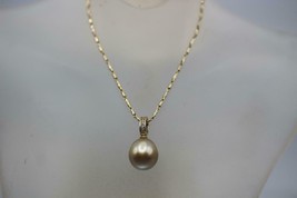14K Yellow Gold Oval Golden Pearl Diamond Accent Pendant on Fancy Chain Necklace - £707.93 GBP