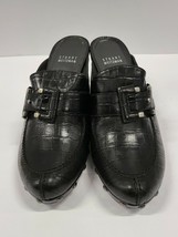 Stuart Weitzman Black Croc Embossed Leather Buckle Clogs Sz 7 1/2 M, Spain - £63.13 GBP