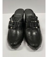 Stuart Weitzman Black Croc Embossed Leather Buckle Clogs Sz 7 1/2 M, Spain - £62.16 GBP