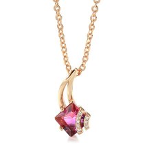 Hot Square Red Natural Zircon Necklace for Women 585 Rose Gold Pendant Necklace  - £9.67 GBP