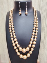 Beautiful Natural Peach Moti Pearl Double Line Necklace Ear Ring Women N... - $45.41
