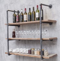 Industrial Black Wall Mounted Iron Floating Pipe Shelves, Racks, Storage, - £52.37 GBP