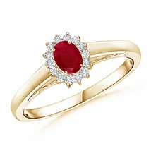ANGARA Princess Diana Inspired Ruby Ring with Diamond Halo for Women in 14K Gold - £627.20 GBP