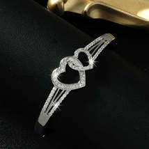 Romantic Cuff Bangle Bracelet Double Hollow Heart Shape Full Of Shiny Zi... - £16.48 GBP+