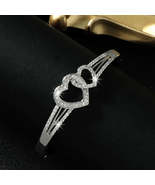 Romantic Cuff Bangle Bracelet Double Hollow Heart Shape Full Of Shiny Zi... - £16.47 GBP+
