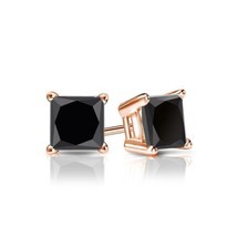 0.75CT Black AAA Princess Cut Enhanced Diamond 14K Rose Gold Stud Earrings - £238.81 GBP