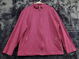 Karen Scott Jacket Women Size XL Burgundy Cotton Pockets Long Sleeve Full Zipper - £13.74 GBP