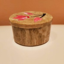 Stone Trinket Box with Pink Mother of Pearl Flower Inlay, Pill Box with Lid image 6