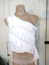 Crystal Sky top ruffle one shoulder Jr M/S white tie New - $15.63