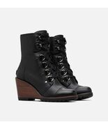 Sorel After Hours Lace Wedge Booties Black Leather $250 Sz 11, New! - $69.29