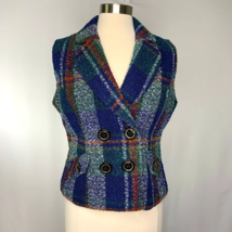 CAbi  Womens Blue Plaid Double Breasted Vest Wool Blend Size Medium M NEW - £28.44 GBP