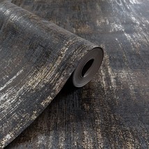 Am1Nah Distressed Wallpaper Industrial Metallic Wall Paper, Charcoal &amp; Gold - £37.16 GBP