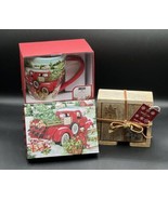 Lang Christmas Snowy Truck Cafe Mug &amp; Solid Wood Coaster Set “Let It Snow” - $25.83