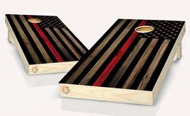 American Flag Thin Red Line Dark Wood Cornhole Board Vinyl Wrap Laminate... - £42.66 GBP