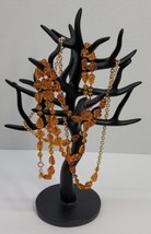2 VTG Sarah Coventry Amber Carved Beaded Necklace Flower Leaf Berry Fall Autumn - £19.02 GBP