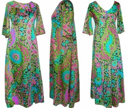 1970s Pali Casuals Aloha Maxi Boho Party Waterfall Watteau Train Dress Muu Muu S - £199.36 GBP