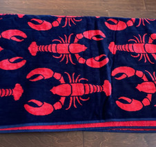 CARO Home Beach Towel Cotton Viscose Lobster print Blue red 36”x68” - $34.96