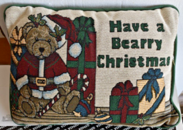 Pillow &quot;Have A Bearry Christmas&quot; Tapestry Cottage Retired Santa Bear Boy... - £7.46 GBP