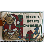 Pillow &quot;Have A Bearry Christmas&quot; Tapestry Cottage Retired Santa Bear Boy... - £7.44 GBP