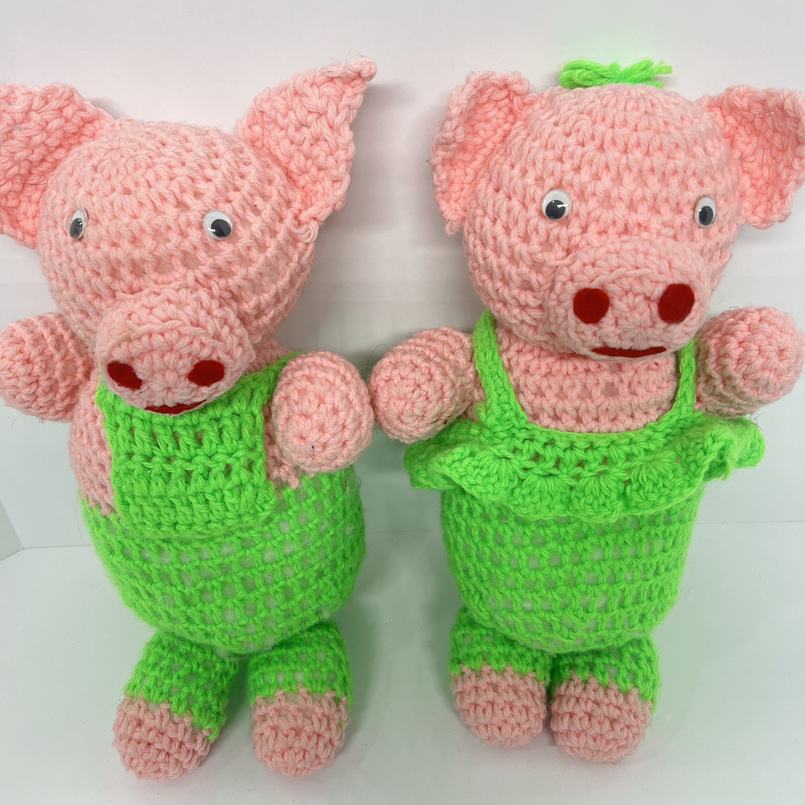 Lot Of 2 Crochet Pigs Handmade Plush 12in Stuffed Animal Toy Pink Husband Wife Item image 6
