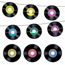 50&#39;s and 60&#39;s Party Decorations - Hanging Records Streamer Garland and S... - £9.85 GBP