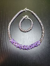 Amethyst Bead Crochet Necklace Iridescent Glass Seed Beads Matching Bracelet - £107.48 GBP