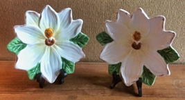 White Lotus Flower Ceramic Plates 9&quot; Hand Painted Plate Floral Dish Lotus Decor - £27.34 GBP
