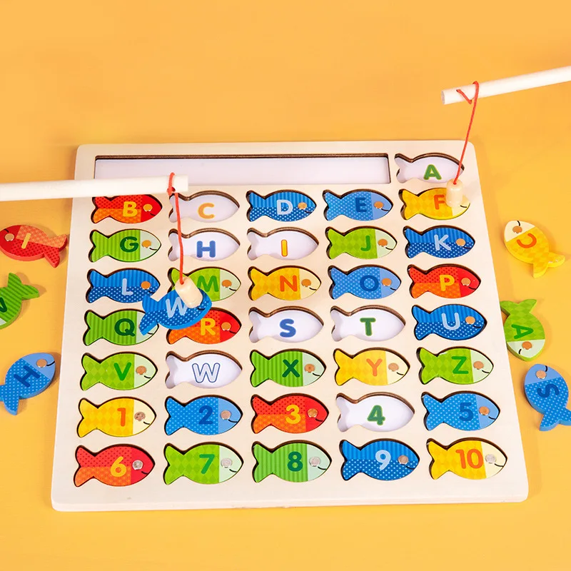 Montessori Baby Wooden Magnetic Fishing Toys Letter Cognition Game Color Pairing - £14.32 GBP