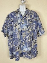 Third Coast Men Size L Blue Floral Button Up Shirt Short Sleeve Pocket Cotton - £8.45 GBP