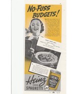 1938 Heinz Spaghetti Vintage Print Ad No Fuss Budgets - £10.17 GBP
