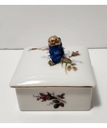 Flower Porcelain  Trinket Jewelry Necklace Box Bulldog Pug Dog Sitting H... - £11.85 GBP