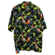 Puritan Mens Hawaiian Shirt Green Blue Short Sleeve 100% Rayon Point Col... - $12.86