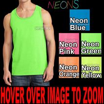 Mens Solid Tank Top Preshrunk Cotton Blend NEONS  S M L XL 2XL 3XL 4XL NEW - £7.89 GBP+