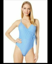 NWT Jessica Simpson One Piece Swimsuit Blue On the Spot Polka Dot Wrap Front S - £39.14 GBP