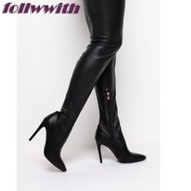 Microfiber Elastic Over the Knee Woman Boots New Brand Black Solid  Designer Cat - £164.60 GBP