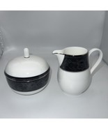 Mikasa Belgian Black Lace Creamer And Sugar W/ Lid Bone China - €39,93 EUR